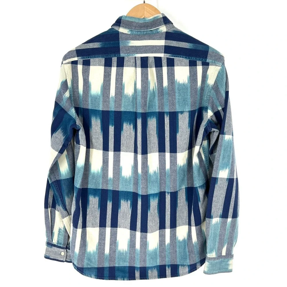 J.Crew Slim Button Down Dress Shirt Mens Size M Cotton Aztec Blue Flannel Pocket